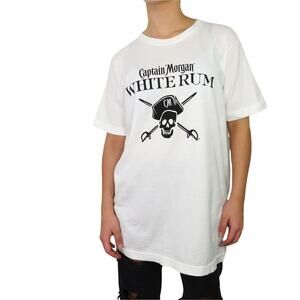 Captain Morgan Graphic T-Shirt Unisex Medium Cotton White Graphic Tee